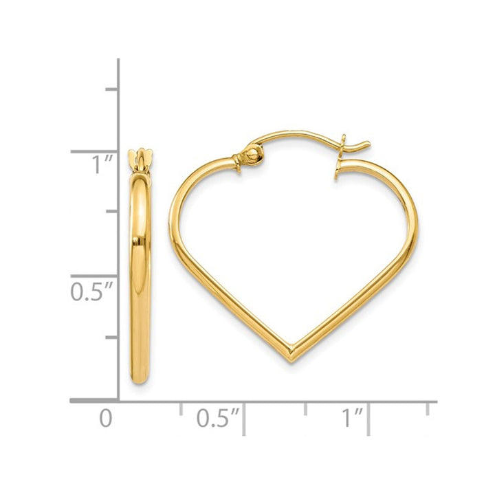 14K Yellow Gold Polished Heart Hoop Earrings Image 2