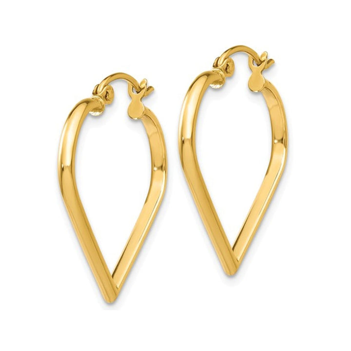 14K Yellow Gold Polished Heart Hoop Earrings Image 3