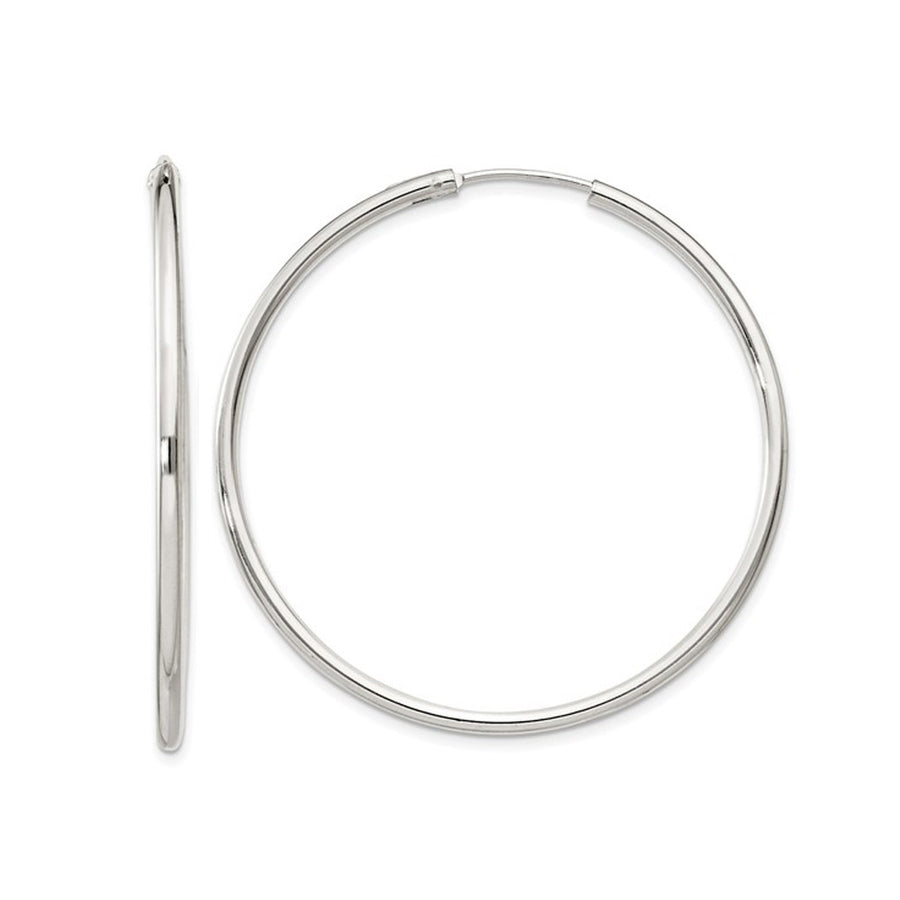 Large Hoop Earrings in Sterling Silver 1 3/4 Inch (2.0mm) Image 1