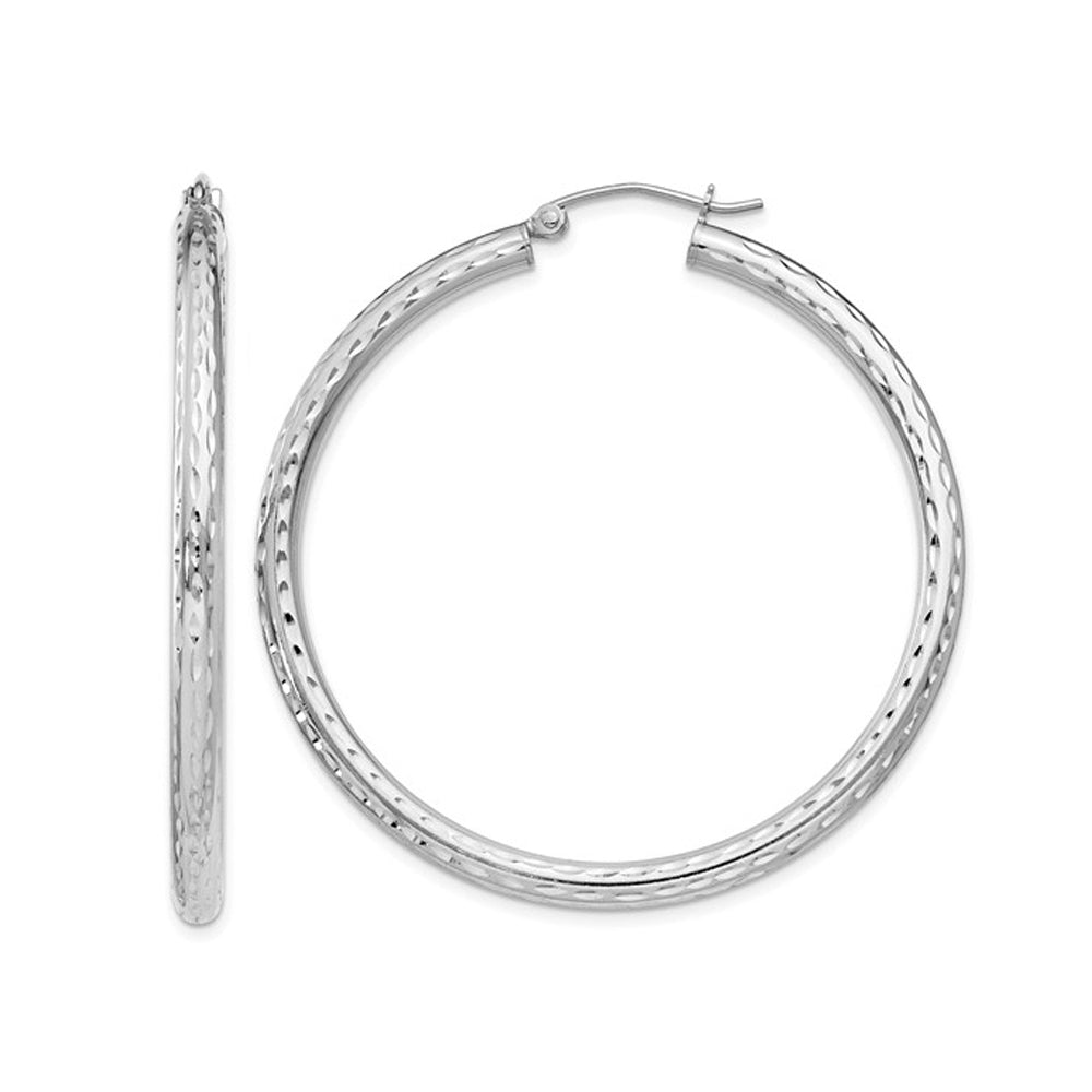 Large Diamond Cut Hoop Earrings in Sterling Silver 1 3/4 Inch (3.0mm) Image 1