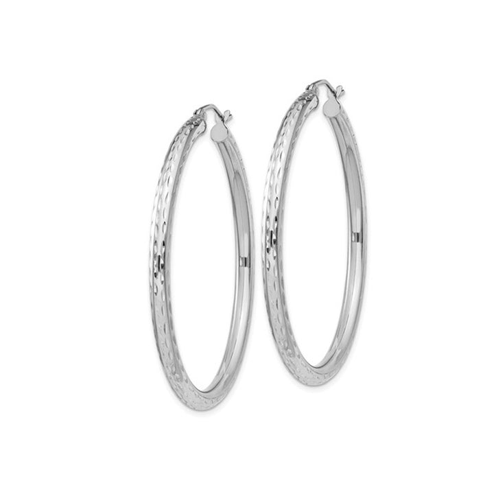 Large Diamond Cut Hoop Earrings in Sterling Silver 1 3/4 Inch (3.0mm) Image 2