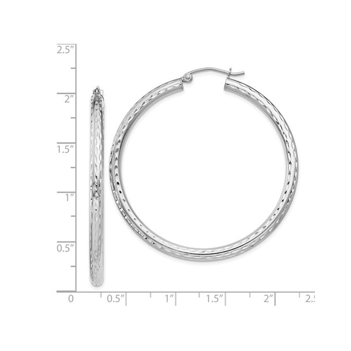 Large Diamond Cut Hoop Earrings in Sterling Silver 1 3/4 Inch (3.0mm) Image 3