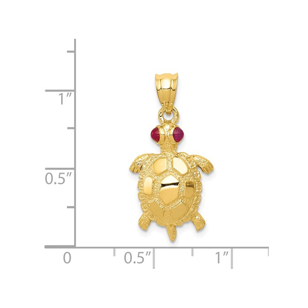 14K Yellow Gold Turtle Charm Pendant Necklace with Chain and Ruby Eyes Image 2