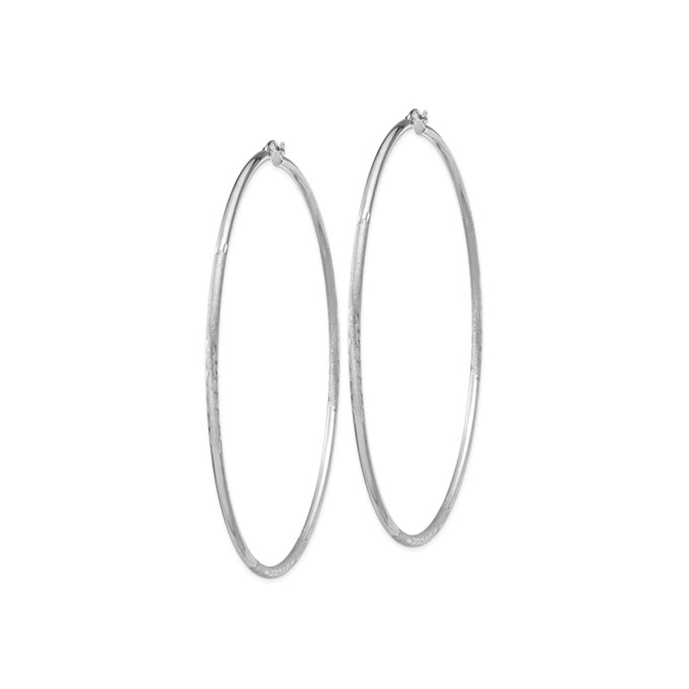 Jumbo Satin and Diamond Cut Hoop Earrings in Sterling Silver 3 Inch (2.0mm) Image 2