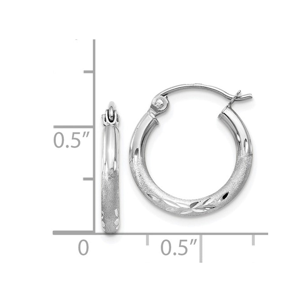 14K White Gold Diamond Cut Hoop Earrings Image 3