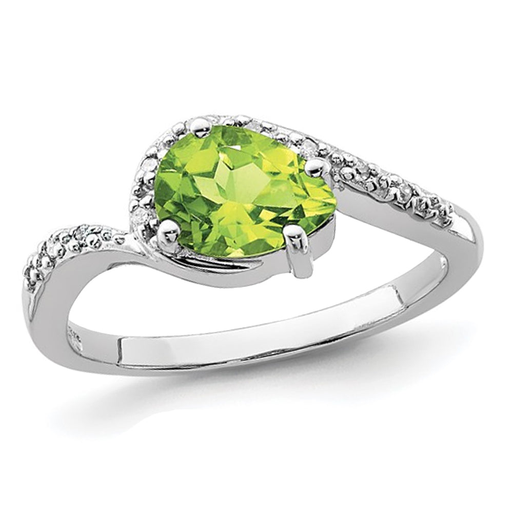 1.00 Carat (ctw) Pear Shaped Peridot Ring in Sterling Silver Image 1