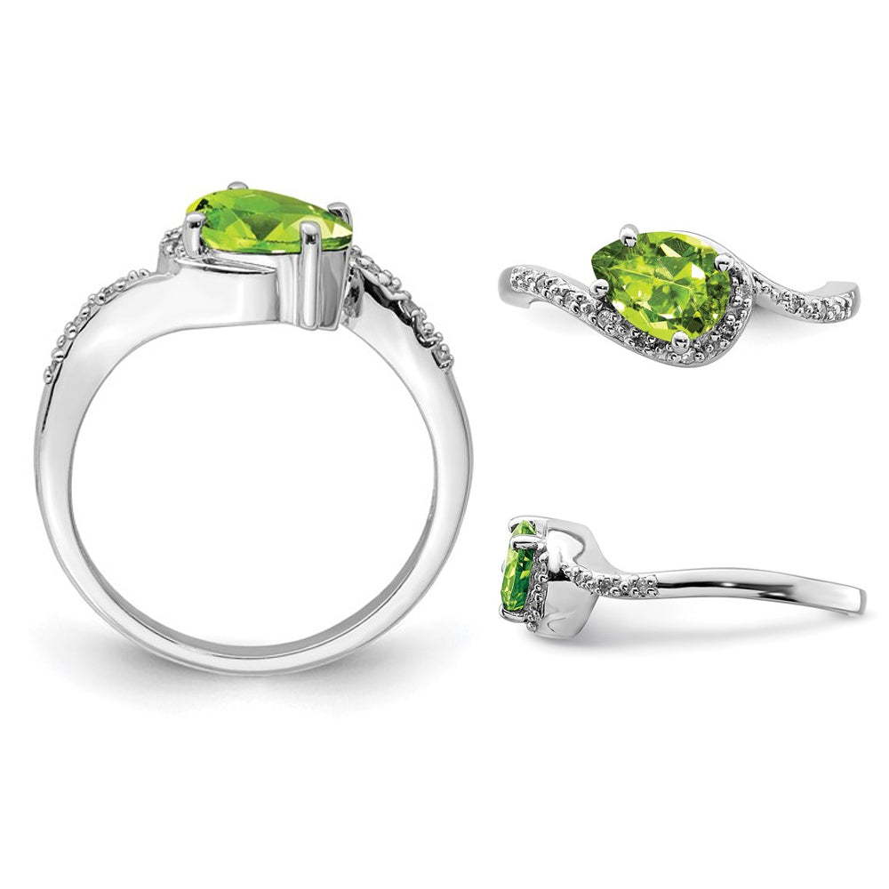 1.00 Carat (ctw) Pear Shaped Peridot Ring in Sterling Silver Image 3
