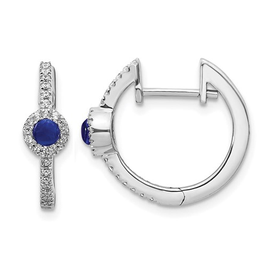 2/5 Carat (ctw) Cabochon Blue Sapphire Hoop Earrings in 14K White Gold with Diamonds Image 1