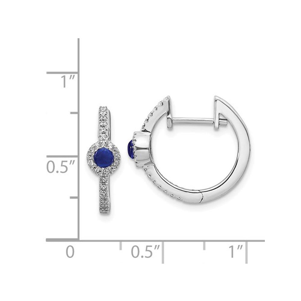 2/5 Carat (ctw) Cabochon Blue Sapphire Hoop Earrings in 14K White Gold with Diamonds Image 2