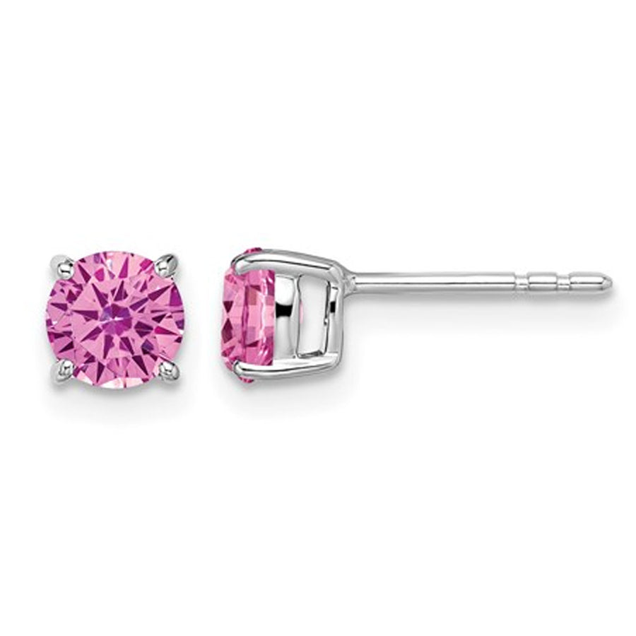 9/10 Carat (ctw) Lab Created Pink Sapphire Solitaire Earrings in 14K White Gold Image 1