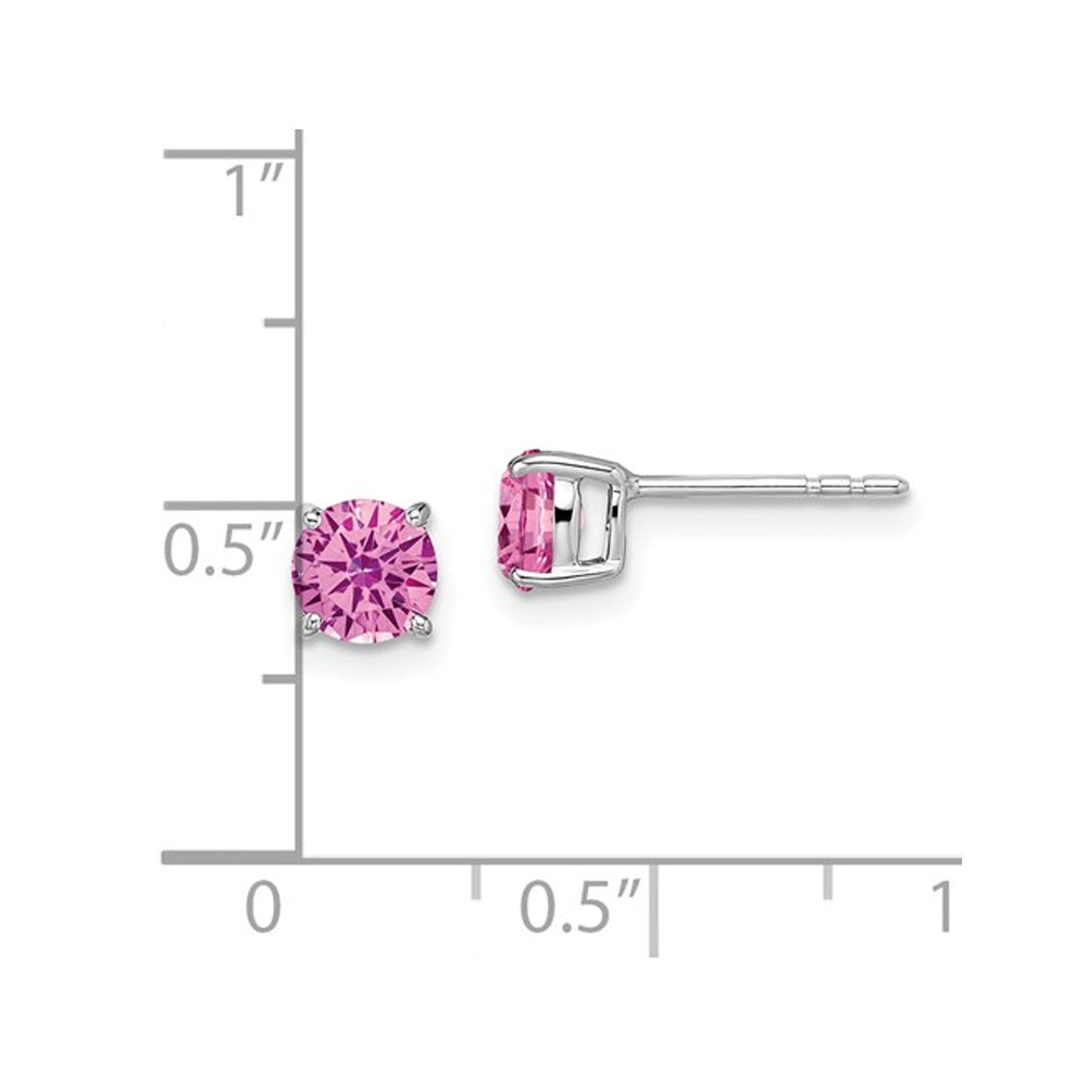 9/10 Carat (ctw) Lab Created Pink Sapphire Solitaire Earrings in 14K White Gold Image 2