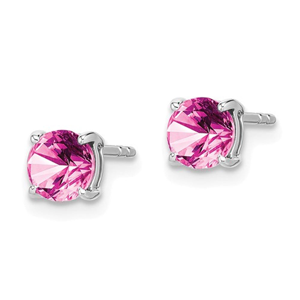 9/10 Carat (ctw) Lab Created Pink Sapphire Solitaire Earrings in 14K White Gold Image 3