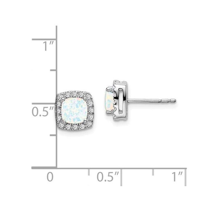 1.05 Carat (ctw) Lab-Created Opal Earrings in 14K White Gold with Diamonds Image 3