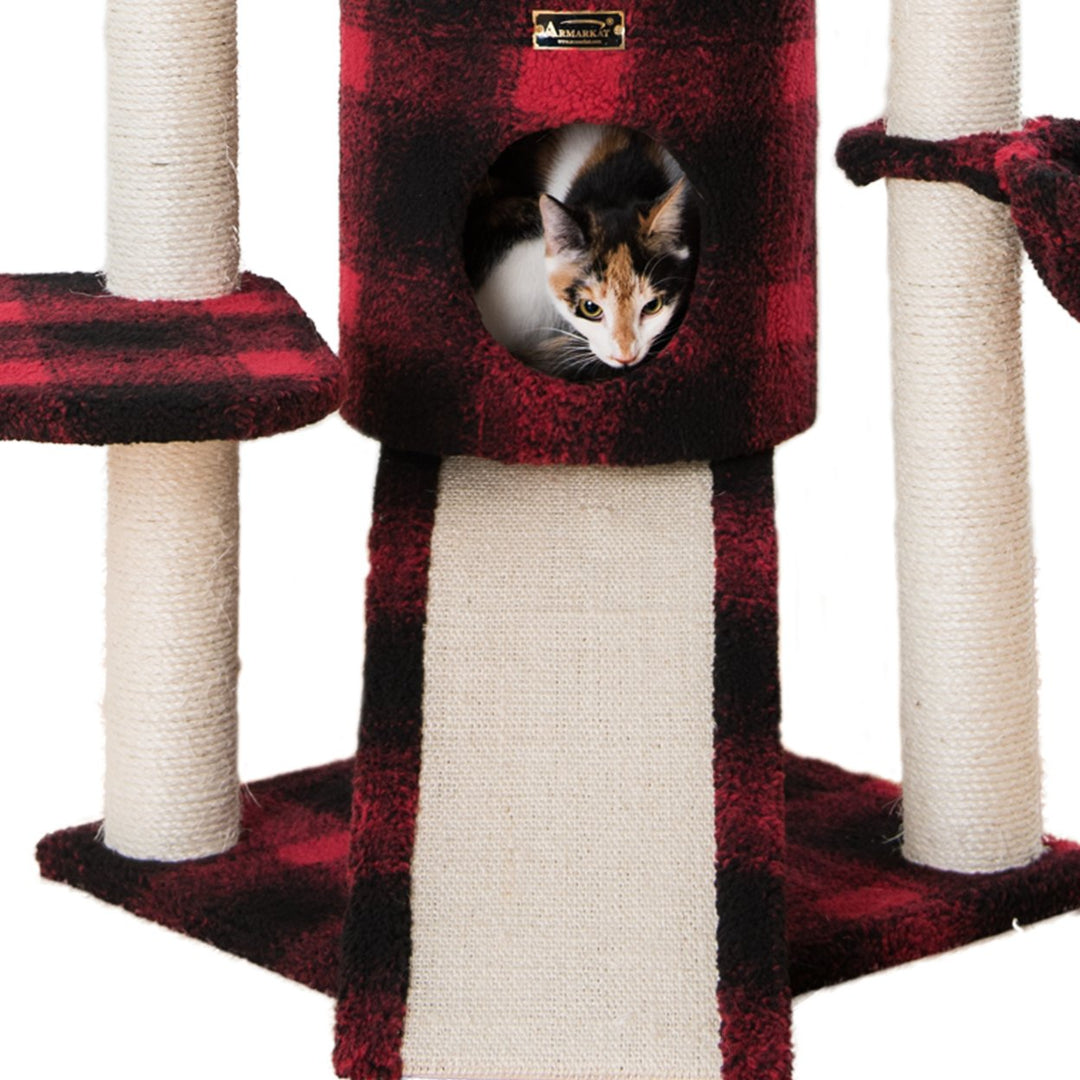 Armarkat Carpeted Cat Tree B5806 58in Black Red Tartan Plush Wood Jackson Galaxy Image 3