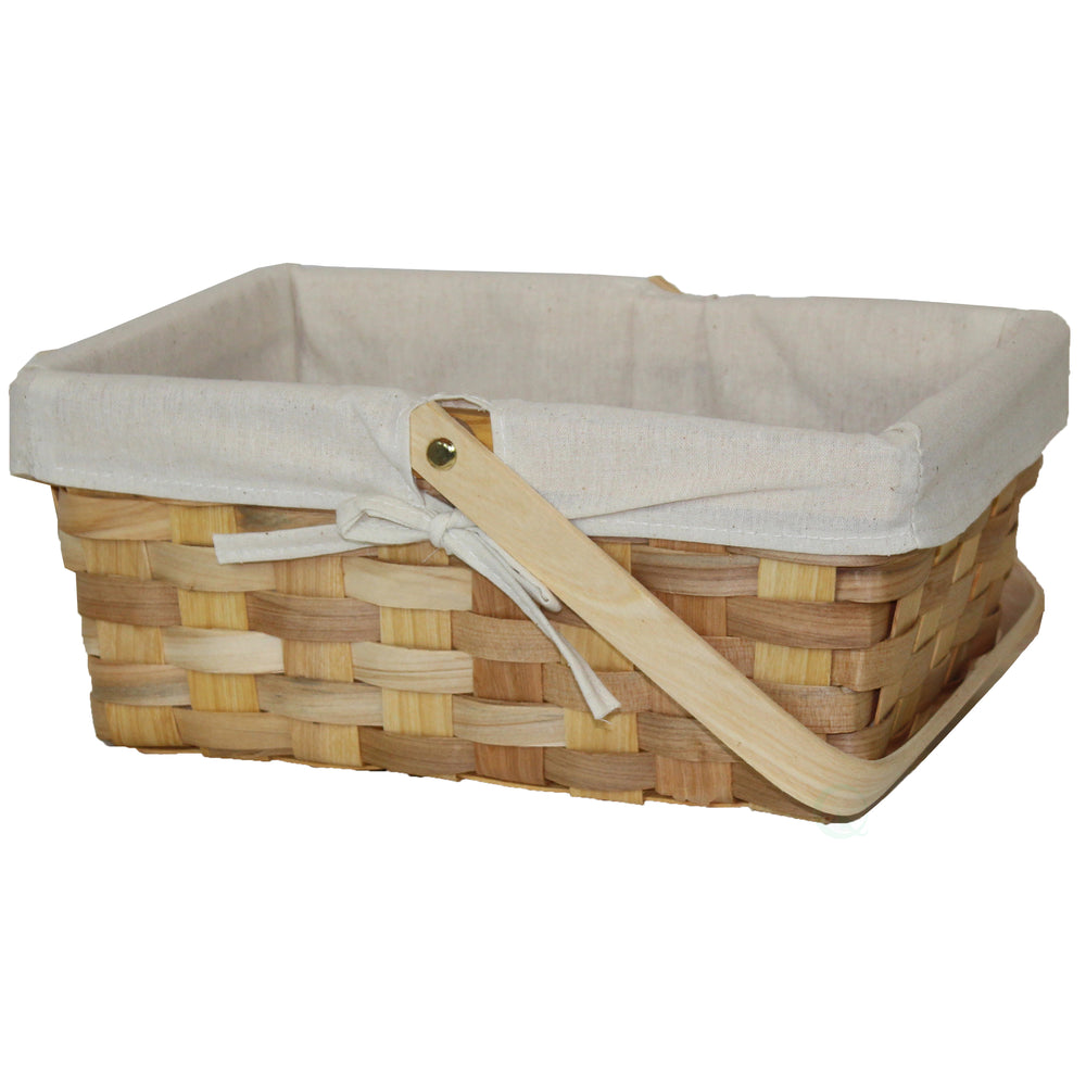 12 Inch Rectangular Woodchip Picnic Basket Lined with White Fabric Image 2