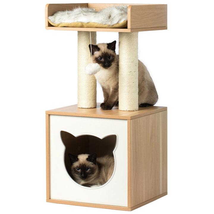 Cat Tree Condo House with Cube Cave and Scratching Post for Cats and Kittens Image 1