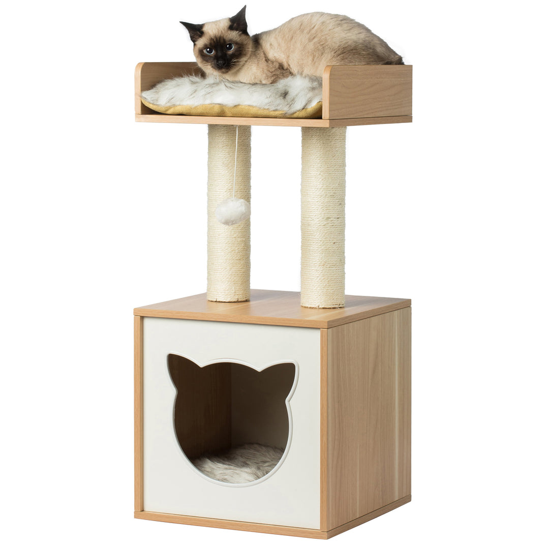 Cat Tree Condo House with Cube Cave and Scratching Post for Cats and Kittens Image 2