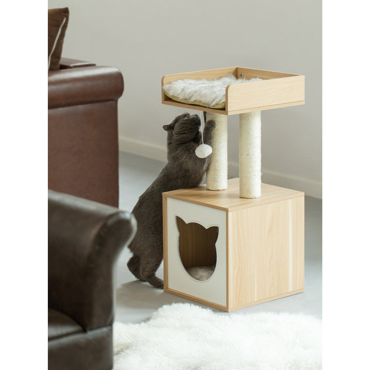 Cat Tree Condo House with Cube Cave and Scratching Post for Cats and Kittens Image 4