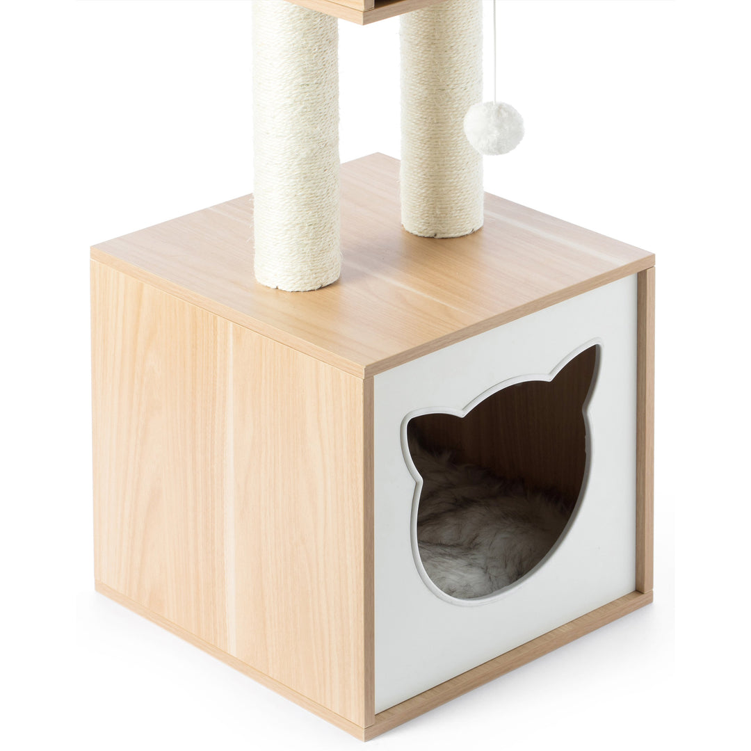 Cat Tree Condo House with Cube Cave and Scratching Post for Cats and Kittens Image 7