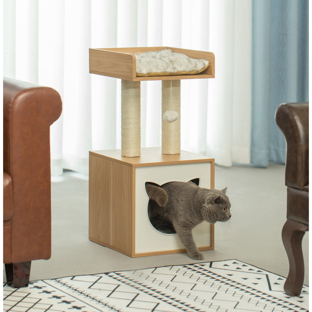 Cat Tree Condo House with Cube Cave and Scratching Post for Cats and Kittens Image 8