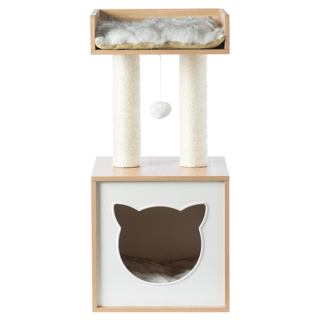 Cat Tree Condo House with Cube Cave and Scratching Post for Cats and Kittens Image 9