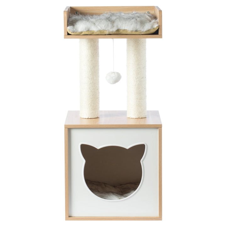 Cat Tree Condo House with Cube Cave and Scratching Post for Cats and Kittens Image 9