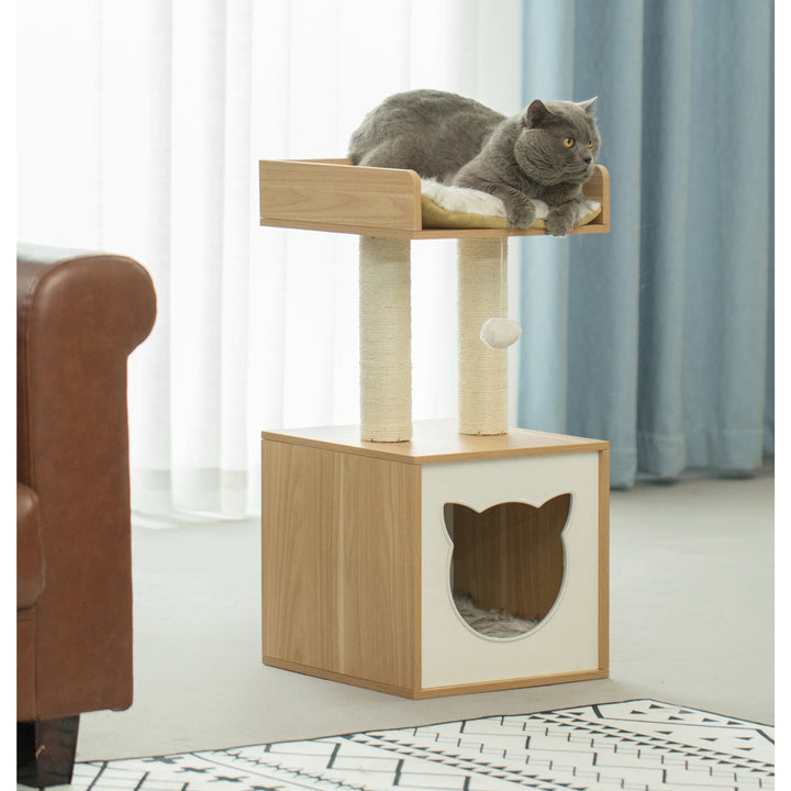 Cat Tree Condo House with Cube Cave and Scratching Post for Cats and Kittens Image 11