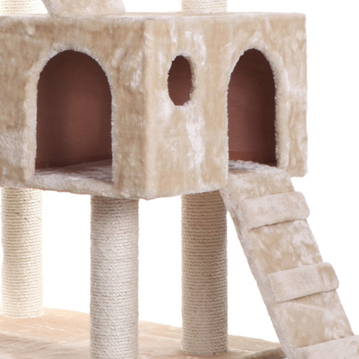 Armarkat A7401 Cat Tree 74 Inch Beige Real Wood with Playhouses and Scratching Posts Image 4