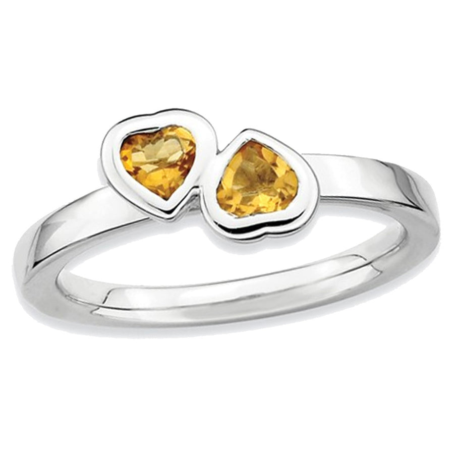 2/5 Carat (ctw) Citrine Twin Heart Ring in Sterling Silver Image 1