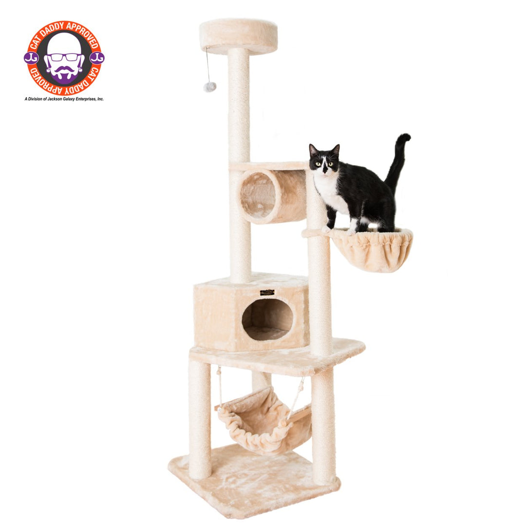 Armarkat A7204 Classic Cat Tree Beige Real Wood with Tunnel Basket Hammock Perch Image 1