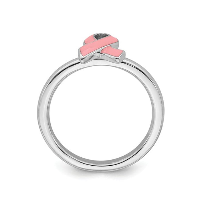 Sterling Silver Pink Awareness Ribbon Ring Image 4