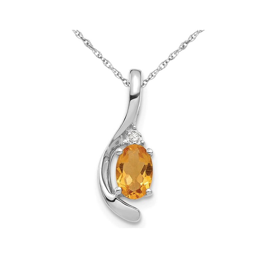 14K White Gold Solitaire Citrine Pendant Necklace 2/5 Carat (ctw) with Chain Image 1