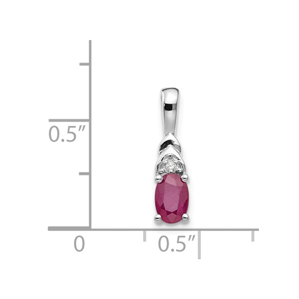 1/2 Carat (ctw) Natural Red Ruby Oval Drop Pendant Necklace in 14K White Gold with Chain Image 2