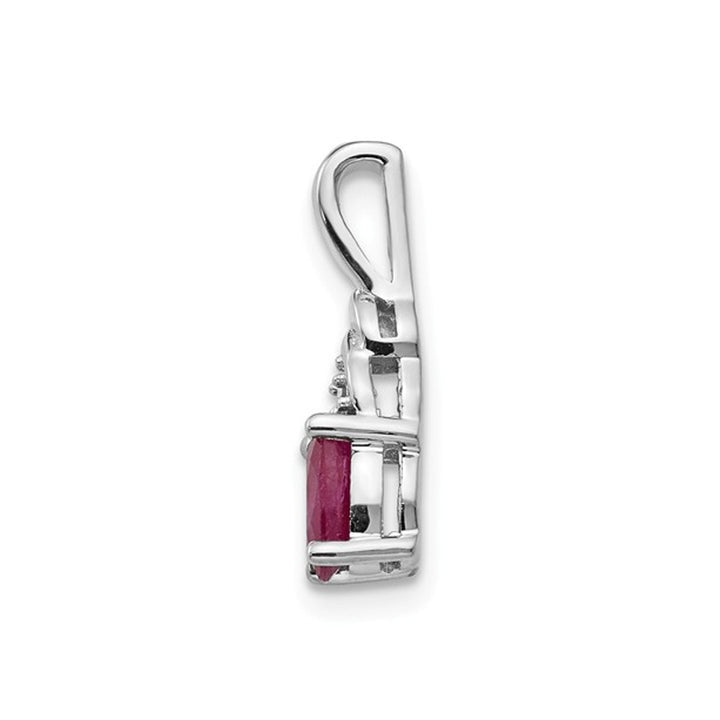 1/2 Carat (ctw) Natural Red Ruby Oval Drop Pendant Necklace in 14K White Gold with Chain Image 3