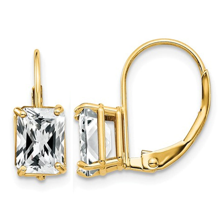 7x5mm Emerald-Cut Cubic Zirconia (CZ) (CZ) Leverback Earrings in 14K Yellow Gold Image 1