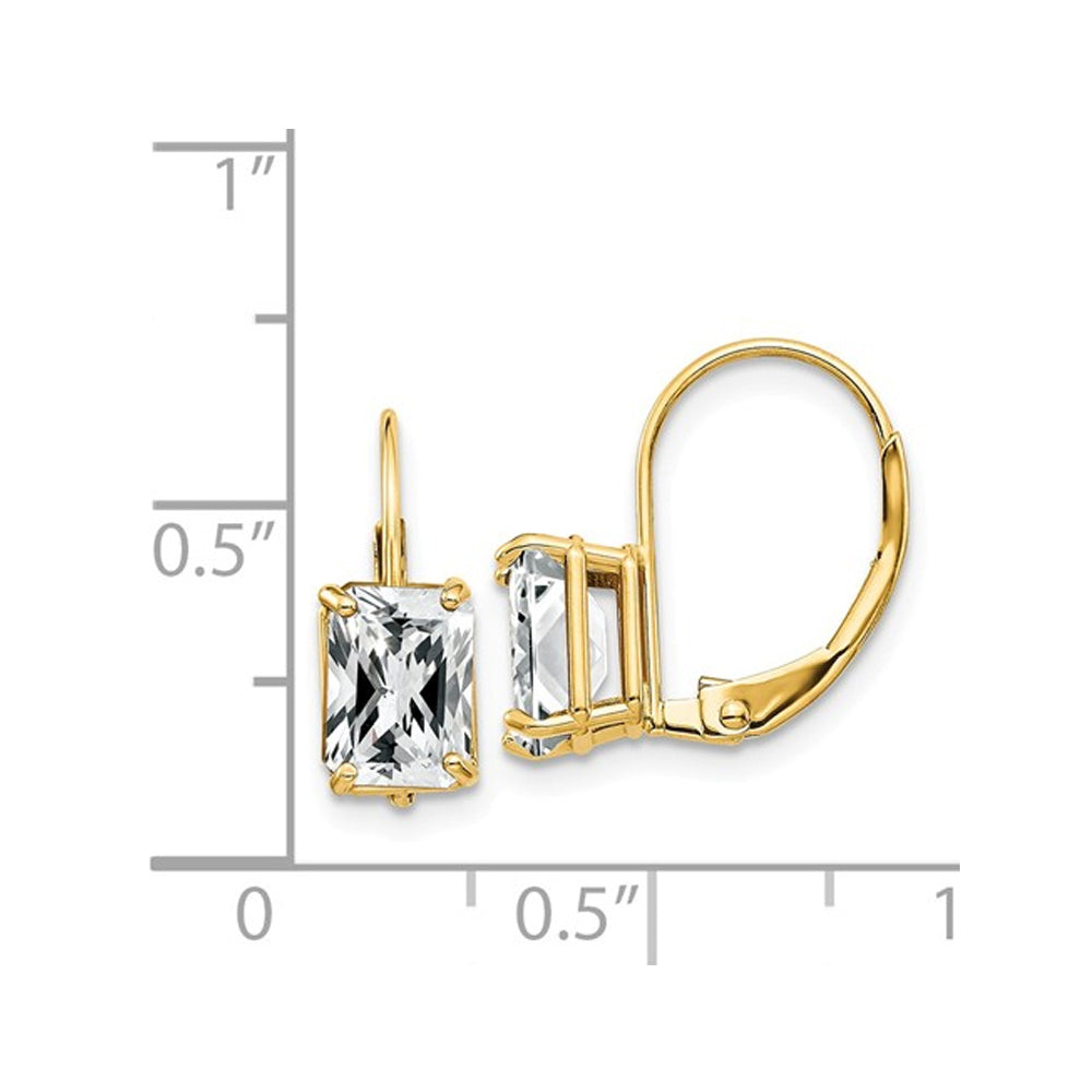 7x5mm Emerald-Cut Cubic Zirconia (CZ) (CZ) Leverback Earrings in 14K Yellow Gold Image 2