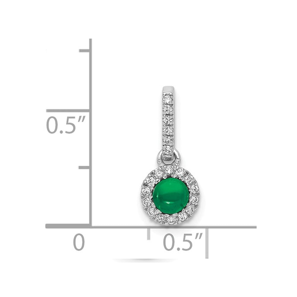 2/5 Carat (ctw) Natural Cabochon Emerald Halo Pendant Necklace in 14K White Gold with Chain and Accent Diamonds Image 2