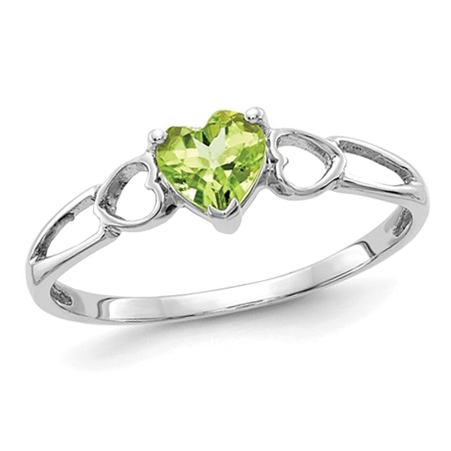 2/5 Carat (ctw) Peridot Heart Ring in 10K White Gold (SIZE 6) Image 1