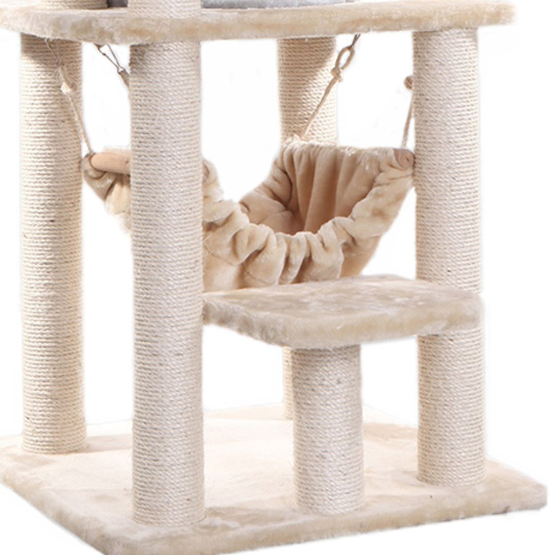 Armarkat Cat Tree Model A6501 Beige Real Wood 65" with Hammock and Condo Image 4