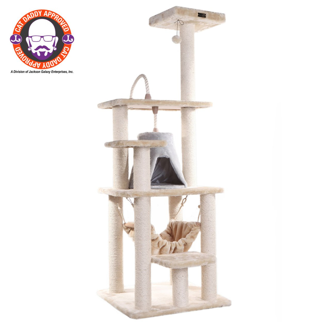 Armarkat Cat Tree Model A6501 Beige Real Wood 65" with Hammock and Condo Image 1