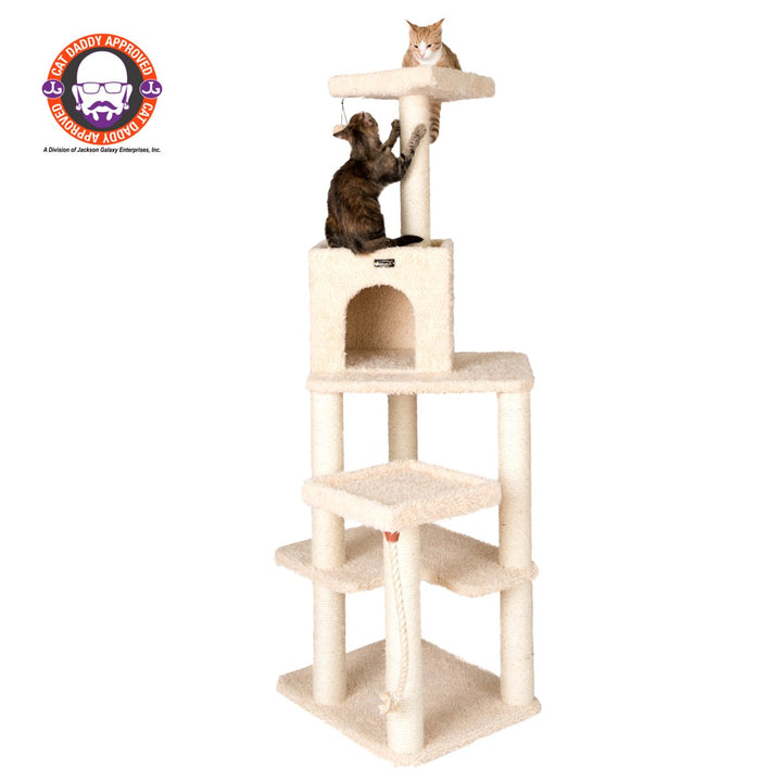 Armarkat A6902 Cat Tree Real Wood Beige 42in with Sisal Rope and Playhouse Image 1