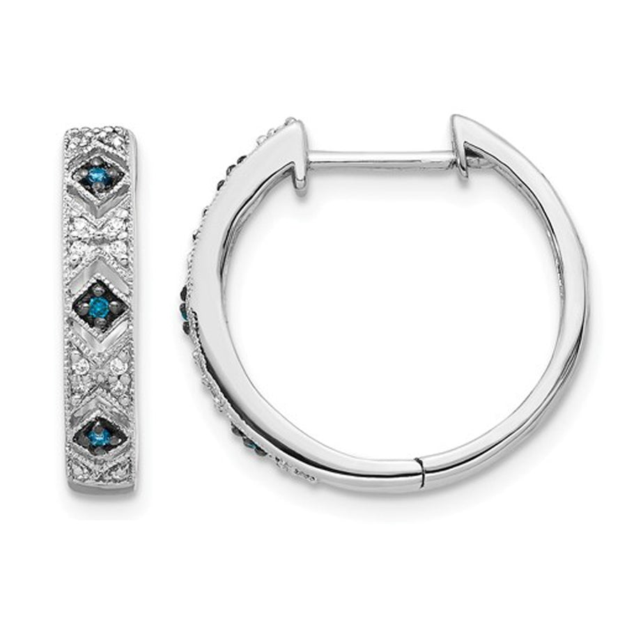 1/10 Carat (ctw) Enhanced Blue and White Diamond Huggie Hoop Earrings in 14K White Gold Image 1