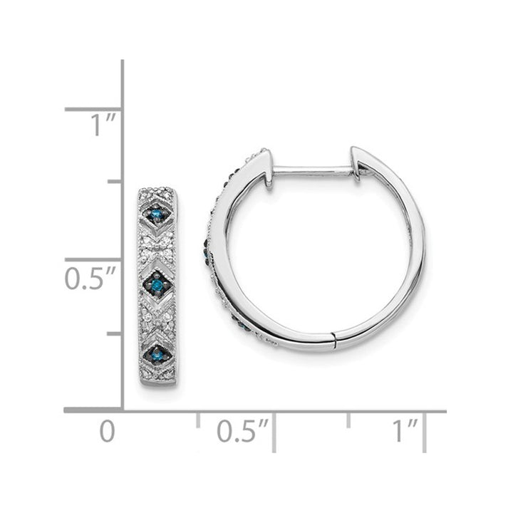 1/10 Carat (ctw) Enhanced Blue and White Diamond Huggie Hoop Earrings in 14K White Gold Image 2