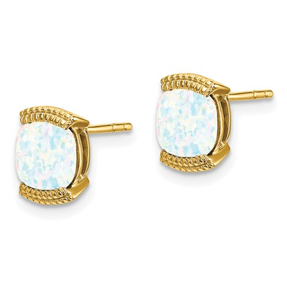 1.75 carat (ctw) Lab Created Solitaire Opal Earrings in 14K Yellow Gold Image 2