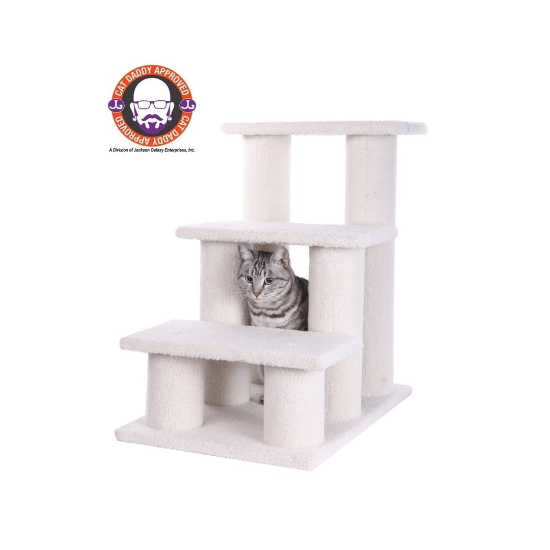 Armarkat Ivory Pet Steps B3001 Real Wood Three Step Cat Ramp 25 Inch Tall Image 1