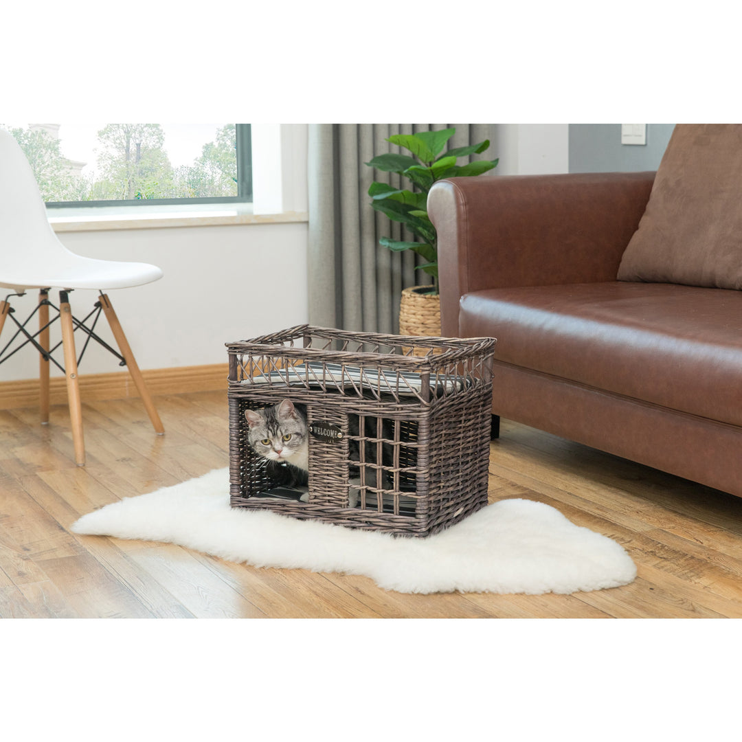 Willow Two-Level Pet House Grey Soft Cushion Cat Dog Bunnies Indoor Bed Image 4