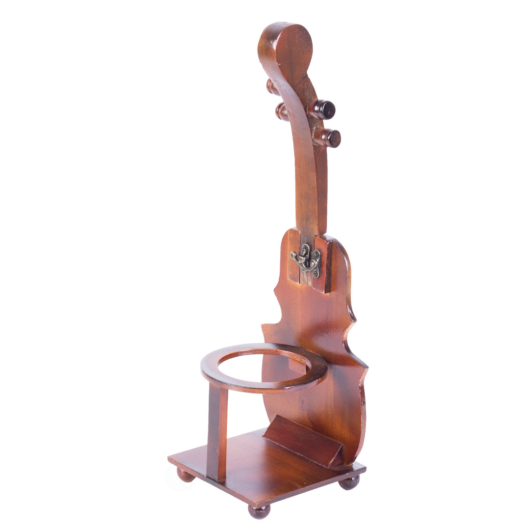 Brown Violin Cello Shaped Vintage Decorative Single Bottle Wine Holder Image 4