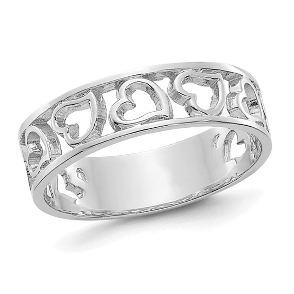 14K White Gold Heart Promise Ring Band Image 1