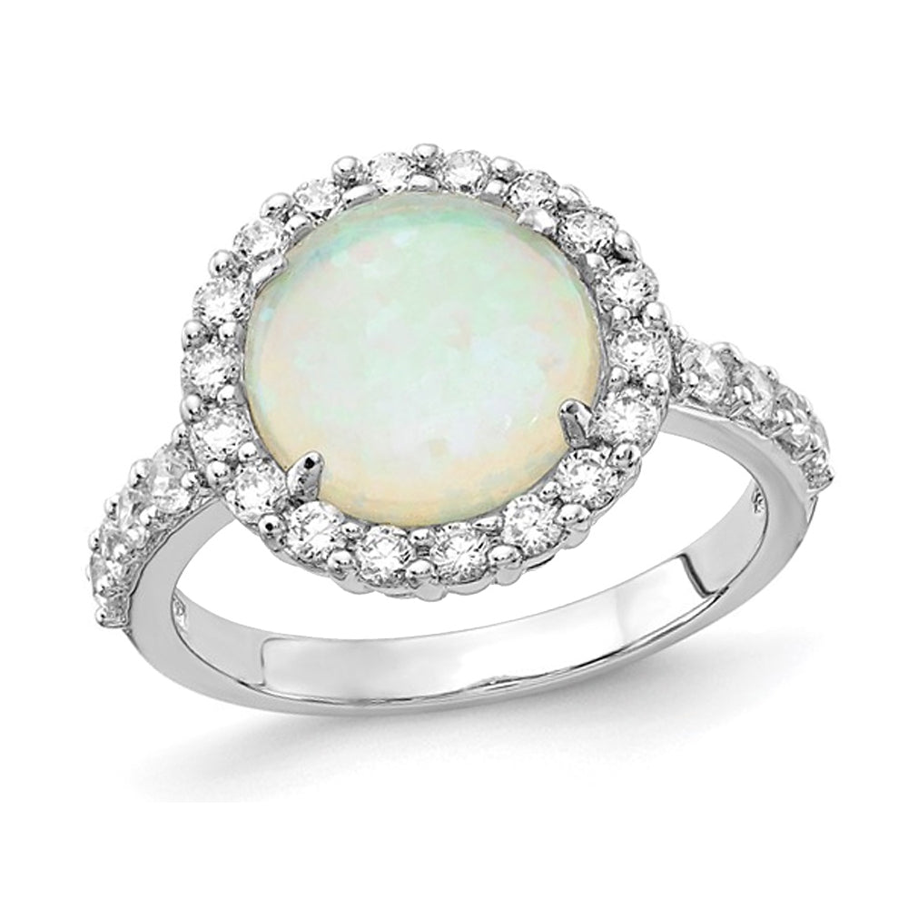 Lab-Created Opal Ring in Sterling Silver with Cubic Zirconia (CZ) Image 1