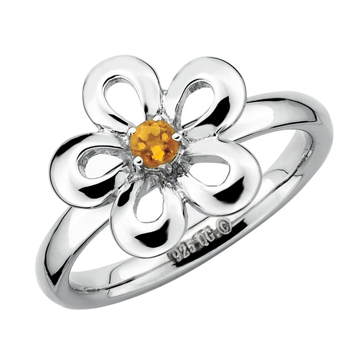 1/10 Carat (ctw) Citrine Flower Ring in Sterling Silver Image 6
